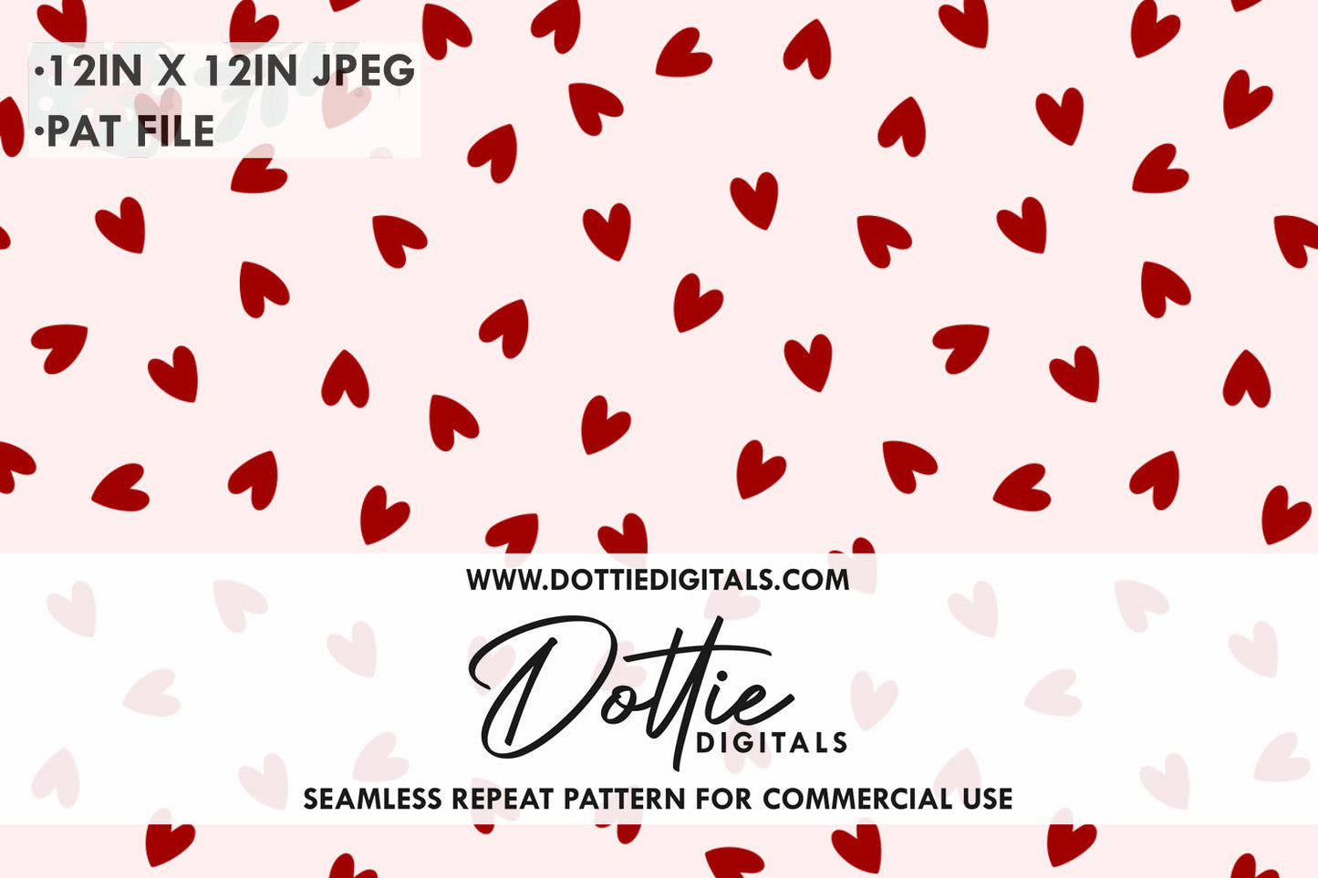Ditsy Red Love Hearts on Pink Repeat Seamless Pattern