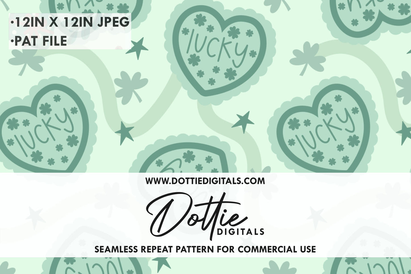 Lucky Green Hearts Repeat Seamless Pattern