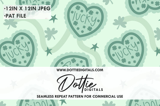 Lucky Green Hearts Repeat Seamless Pattern