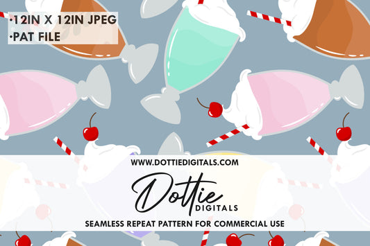 Multi-colored Ice Cream Sundaes on Blue Repeat Seamless Pattern