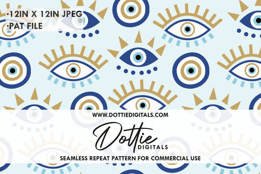 Evil Eyes On Blue Repeat Seamless Pattern