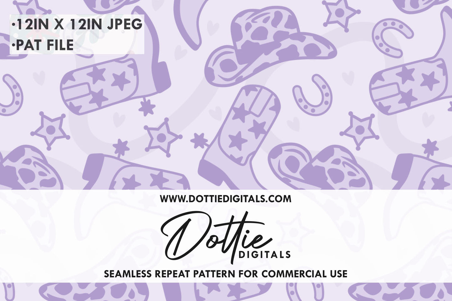Lilac Cowgirl Boots and Hats Repeat Seamless Pattern