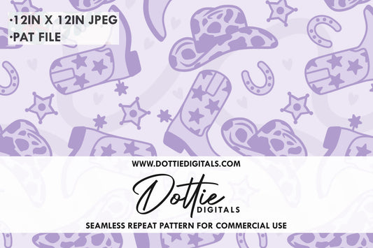 Lilac Cowgirl Boots and Hats Repeat Seamless Pattern