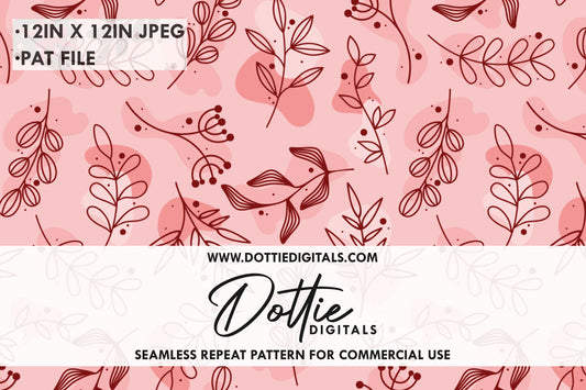 Pink Botanical Leaves Repeat Seamless Pattern