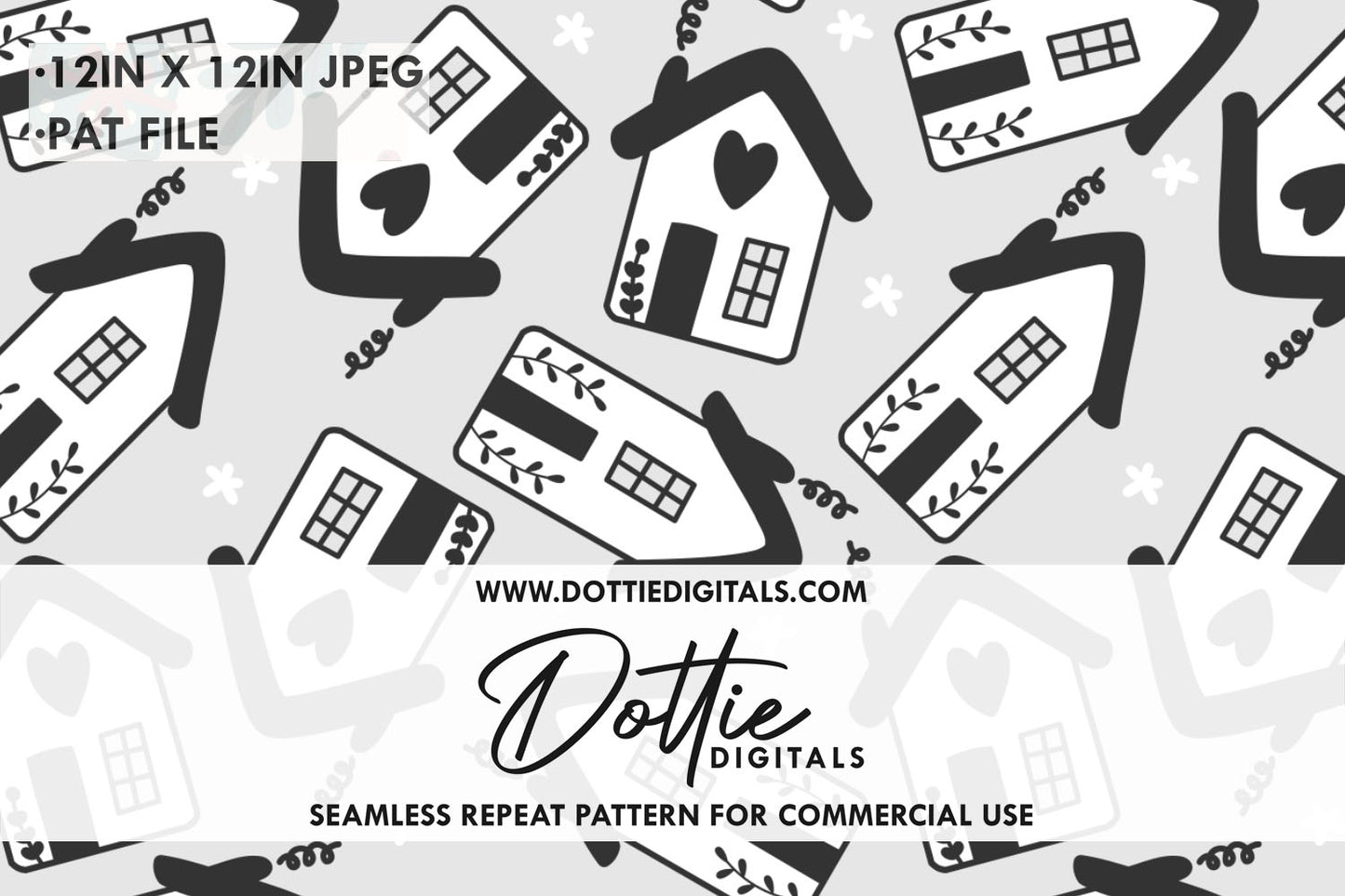 Black Grey Home Sweet Home Repeat Seamless Pattern
