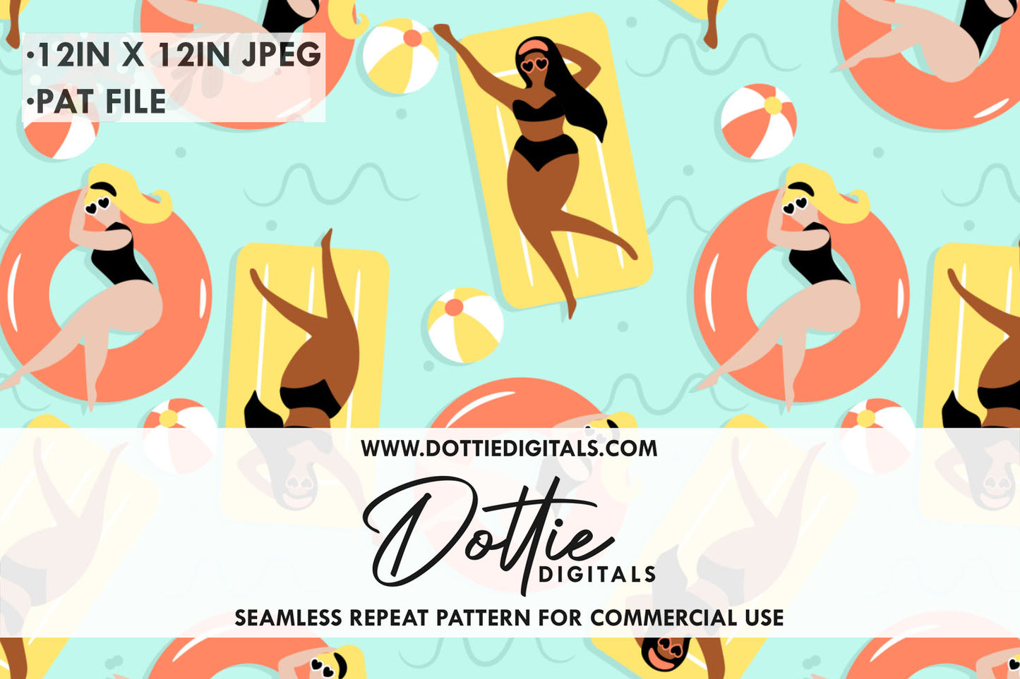 Pool Party Girls in Rubber Rings and Lilos Repeat Seamless Pattern