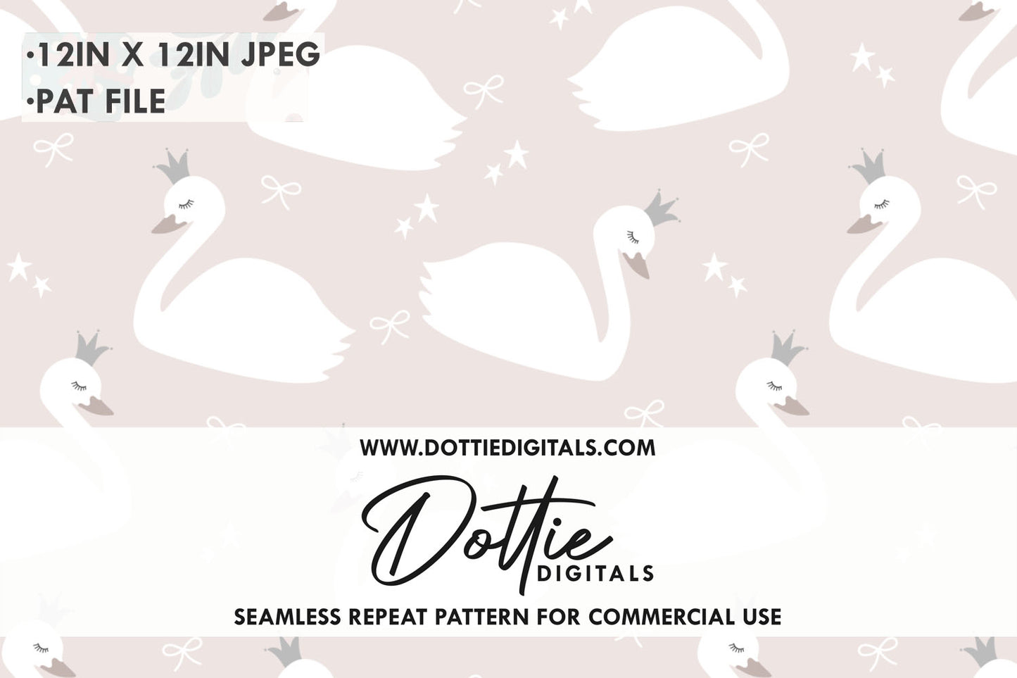 Swans with Crowns Repeat Seamless Pattern