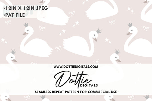 Swans with Crowns Repeat Seamless Pattern