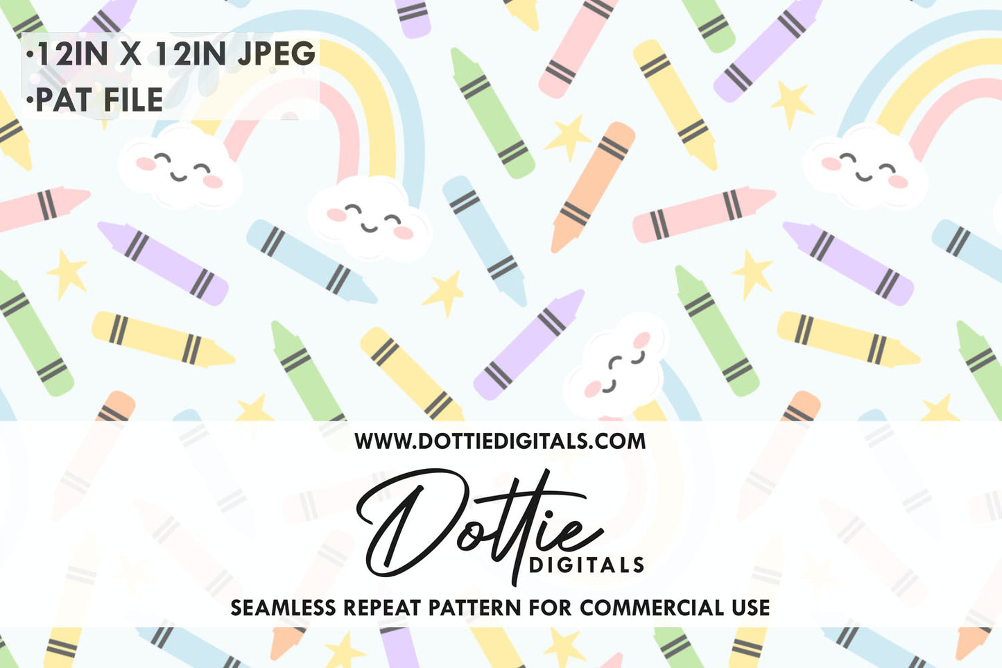 Blue Pastel Wax Crayons with Rainbows Repeat Seamless Pattern