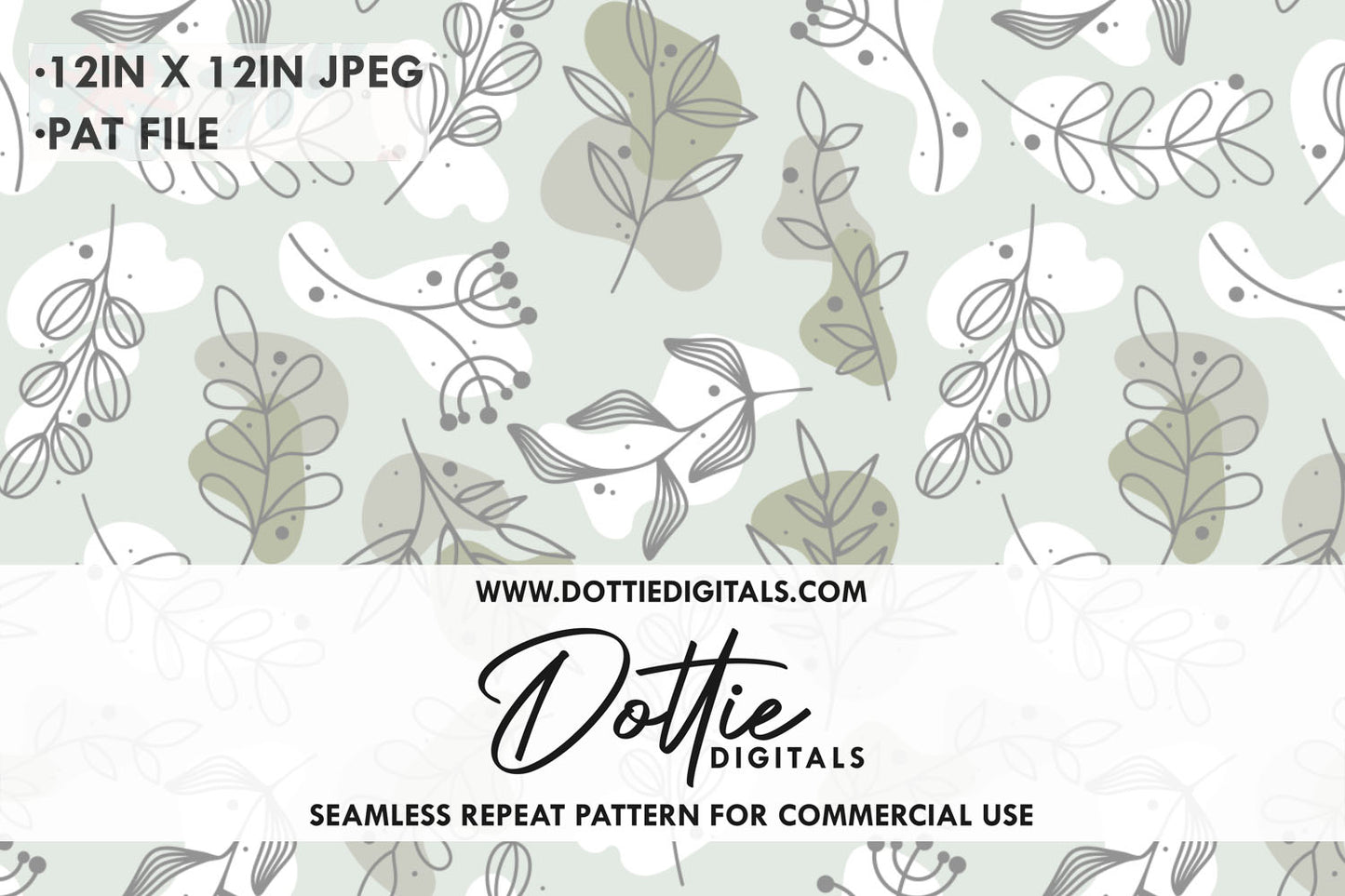 Grey Botanical Leaves Repeat Seamless Pattern