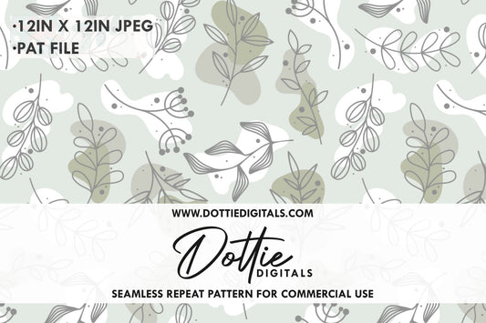 Grey Botanical Leaves Repeat Seamless Pattern