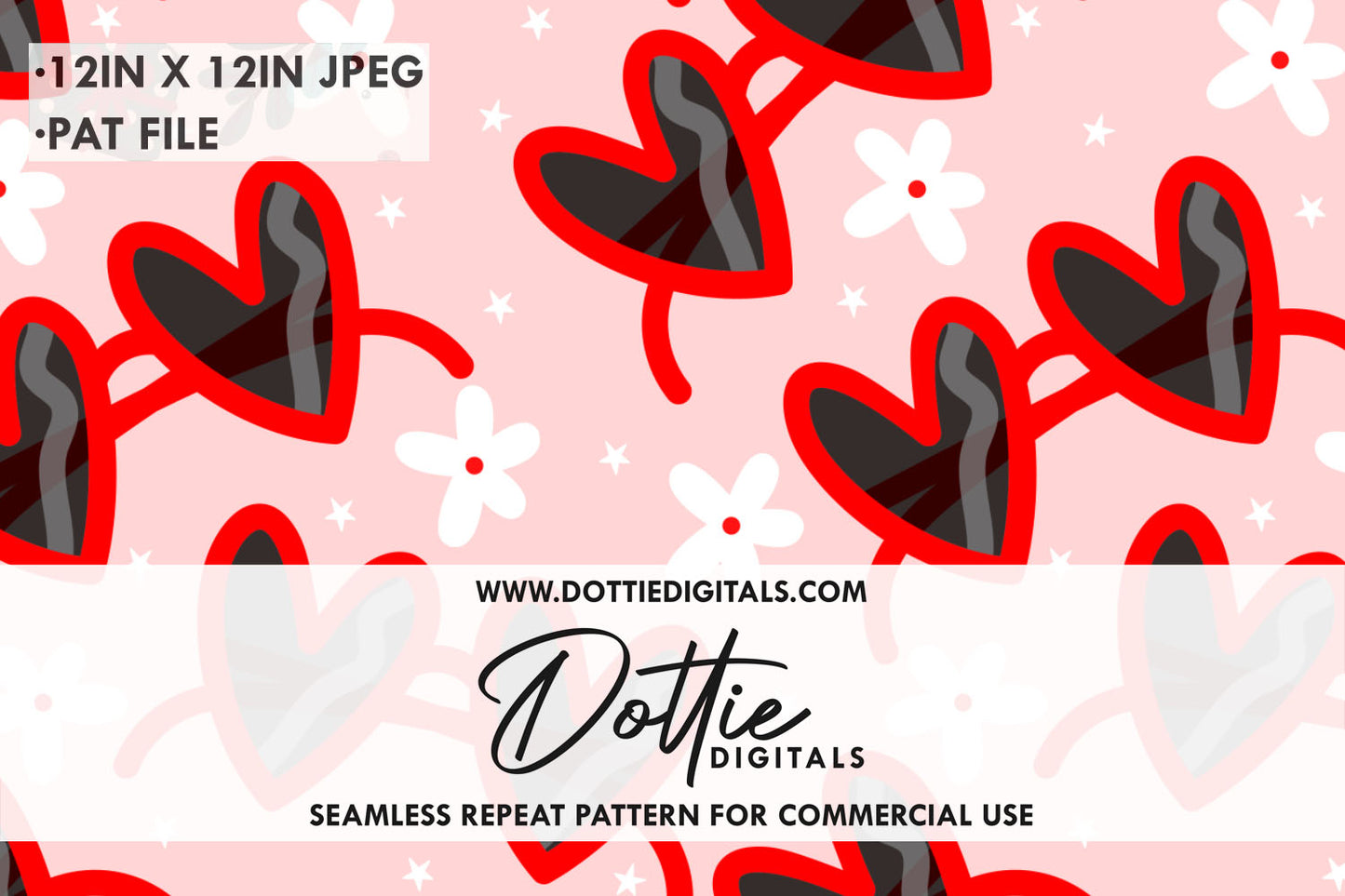 Red Heart Sunglasses Flowers Repeat Seamless Pattern