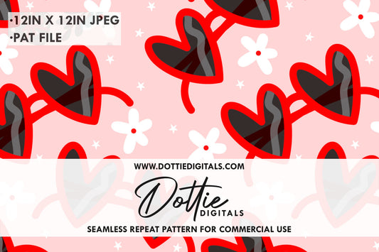 Red Heart Sunglasses Flowers Repeat Seamless Pattern