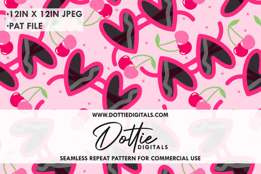 Pink Heart Sunglasses Cherries Repeat Seamless Pattern