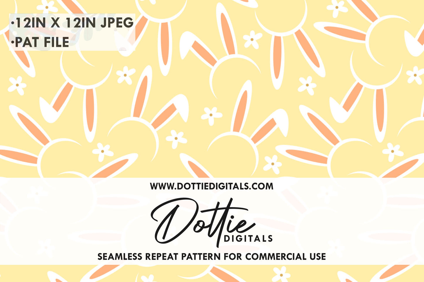 Easter Bunny Ears on a Yellow Background Repeat Seamless Pattern