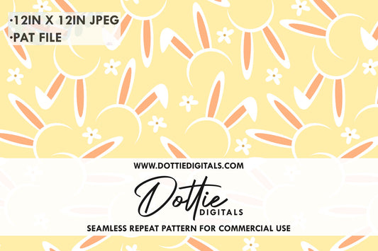 Easter Bunny Ears on a Yellow Background Repeat Seamless Pattern