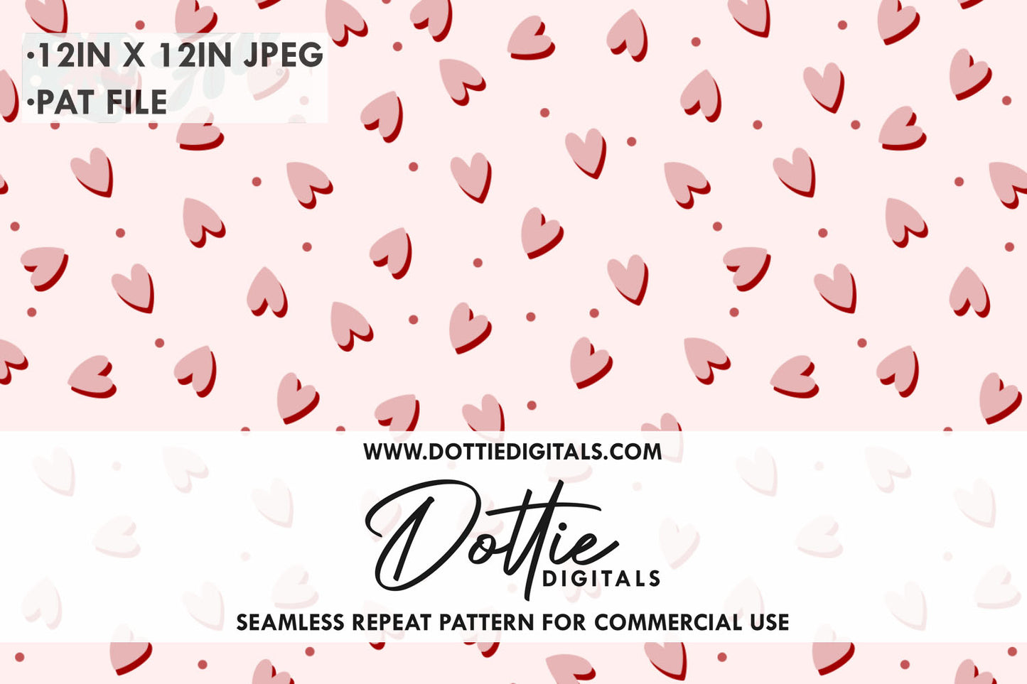 Ditsy Pink Hearts Repeat Seamless Pattern