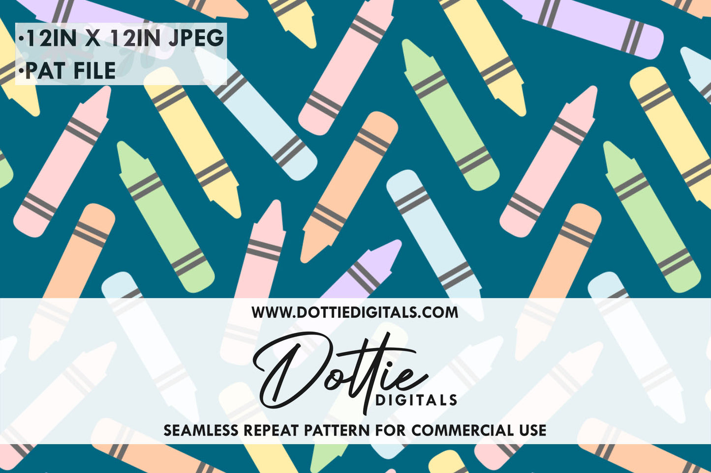 Colorful Wax Crayons on Blue Repeat Seamless Pattern