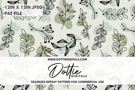 Green Botanical Leaves Repeat Seamless Pattern