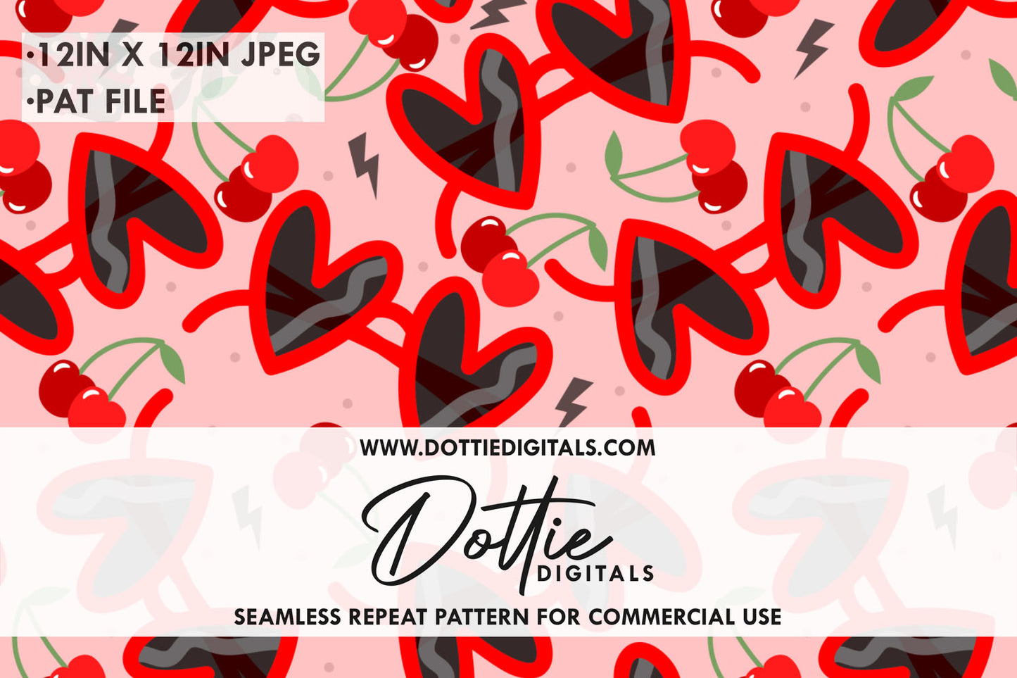 Red Heart Sunglasses Cherries Repeat Seamless Pattern