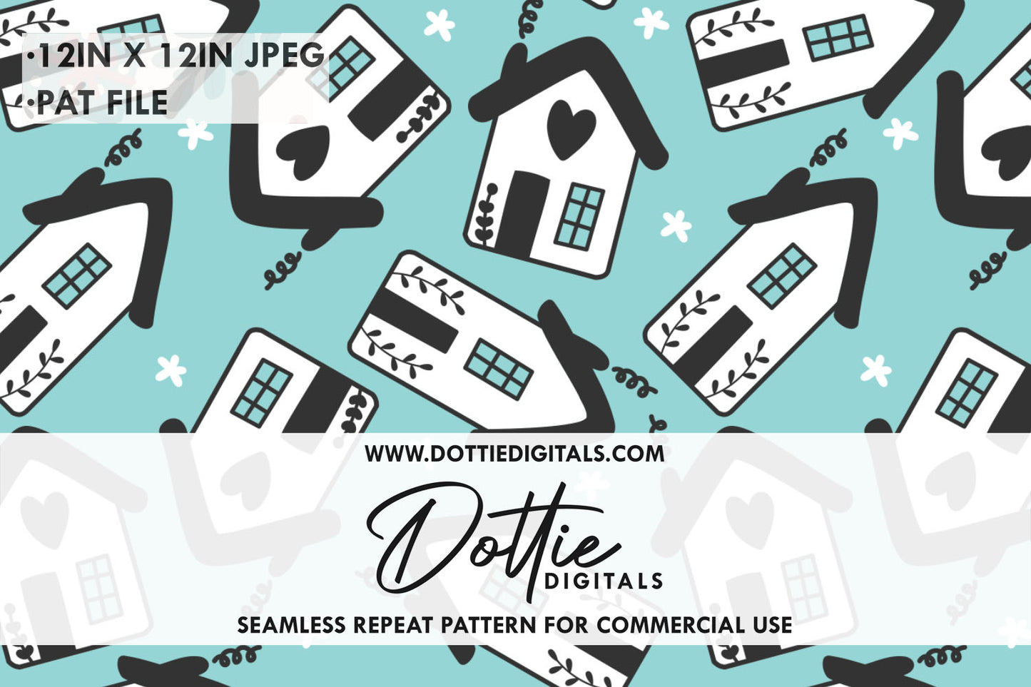 Blue Black Home Sweet Home Repeat Seamless Pattern