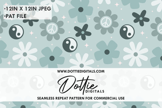 Retro Grey Yin Yang Floral Repeat Seamless Pattern