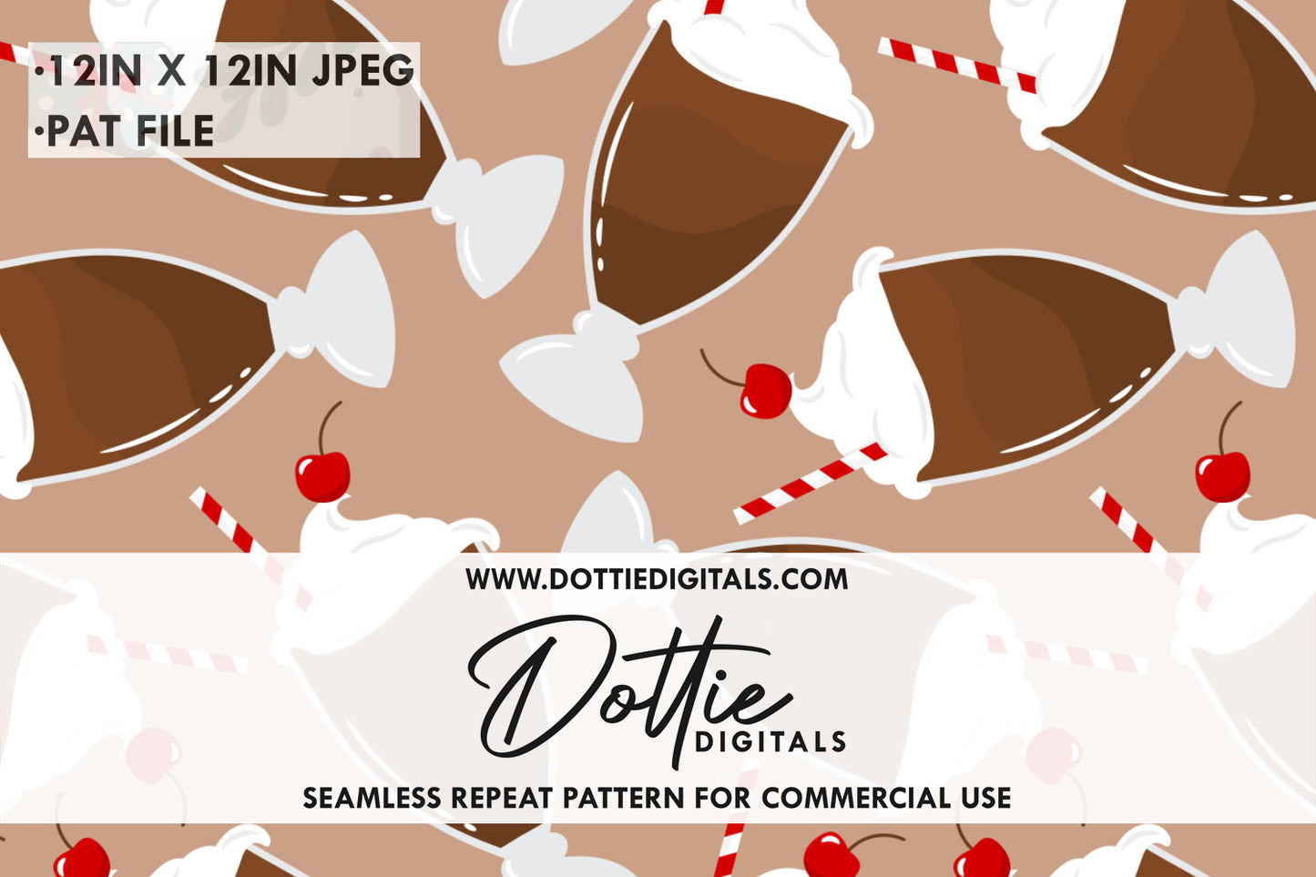 Chocolate Ice Cream Sundaes Repeat Seamless Pattern