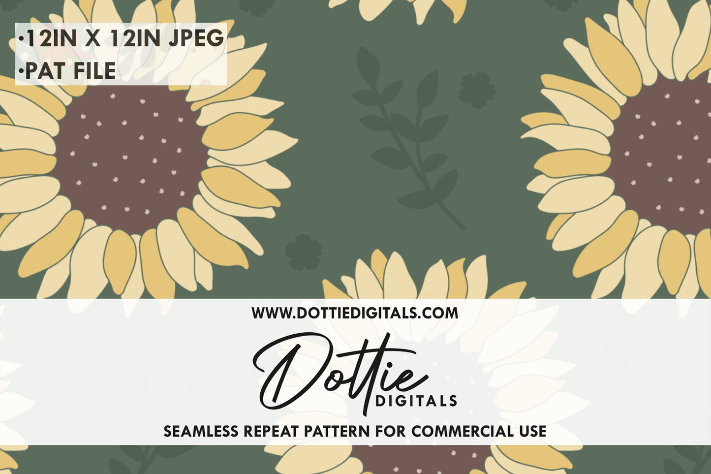 Muted Sunflowers on a Green Background Repeat Seamless Pattern