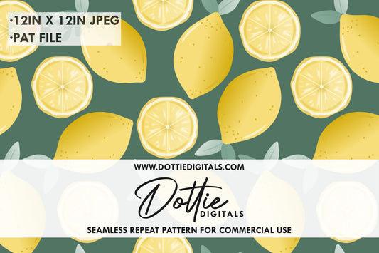 Lemons and Leaves on Green Repeat Seamless Pattern