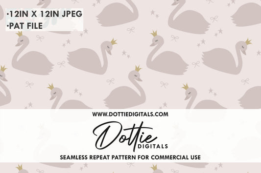 Pretty Swans on Lilac Background Repeat Seamless Pattern