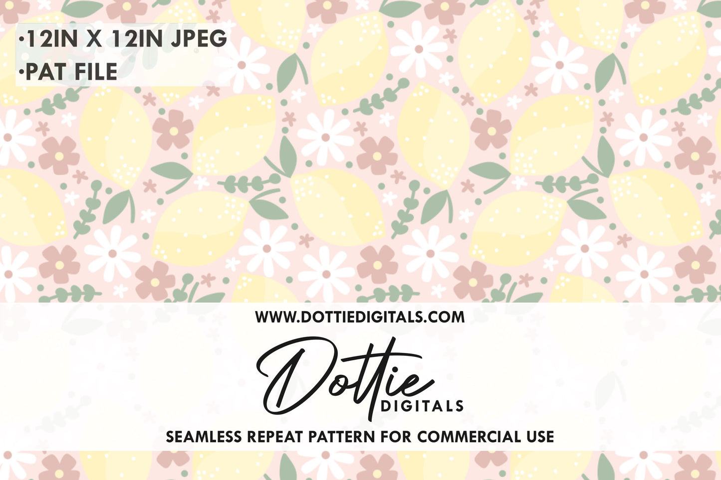 Pastel Ditsy Flowers And Lemons on Pink Repeat Seamless Pattern