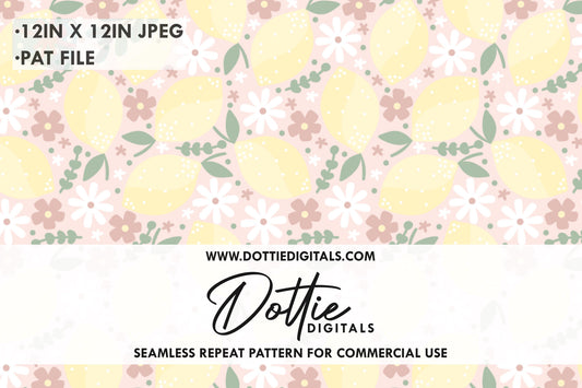 Pastel Ditsy Flowers And Lemons on Pink Repeat Seamless Pattern