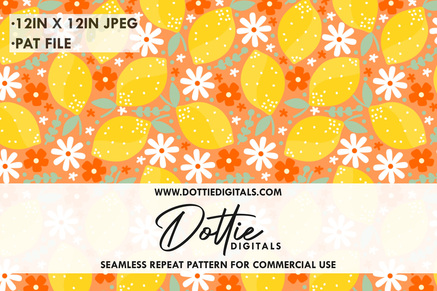 Bright Ditsy Flowers And Lemons Repeat Seamless Pattern