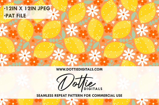 Bright Ditsy Flowers And Lemons Repeat Seamless Pattern