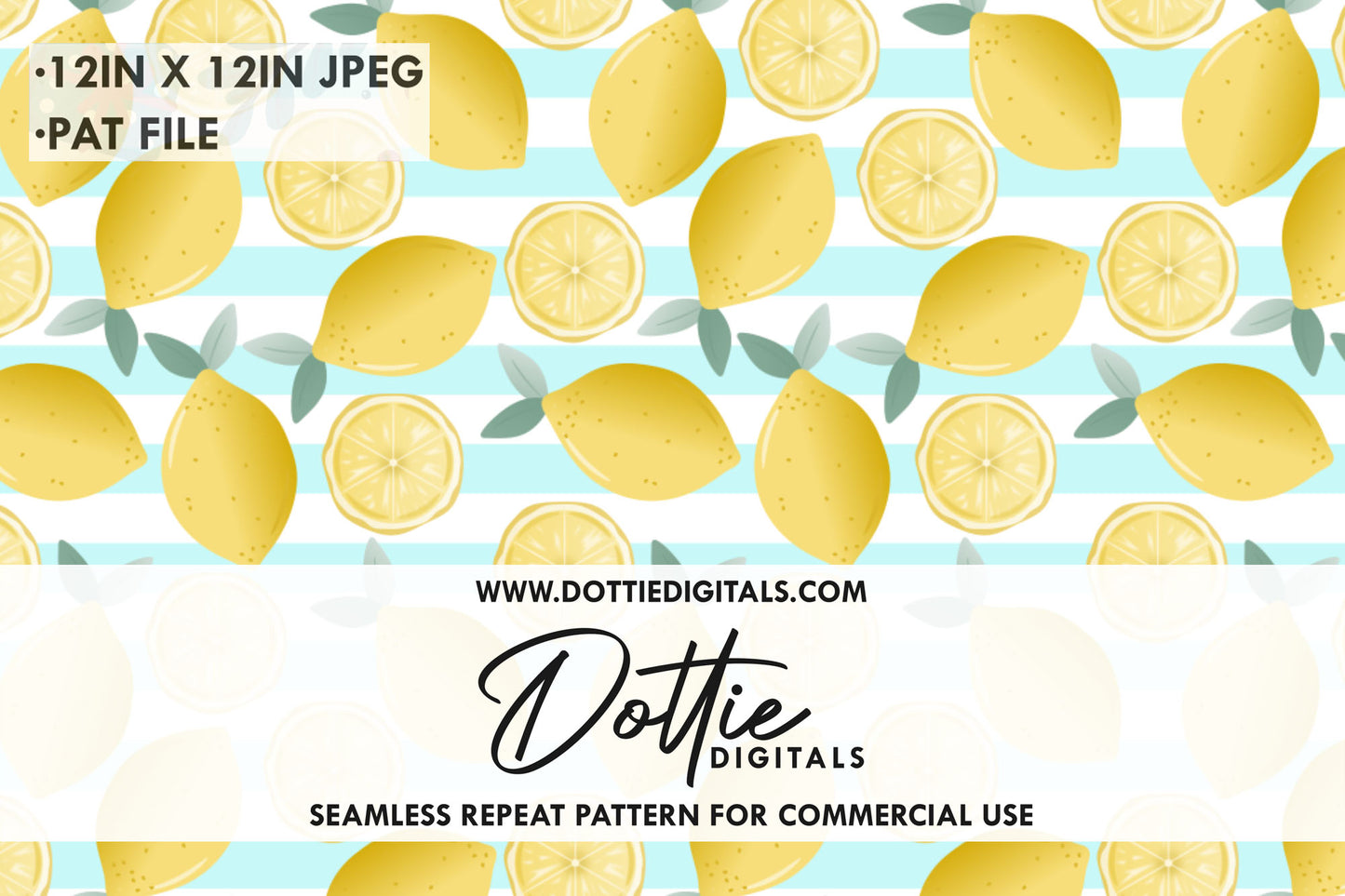 Summer Lemons on Blue Stripes Repeat Seamless Pattern