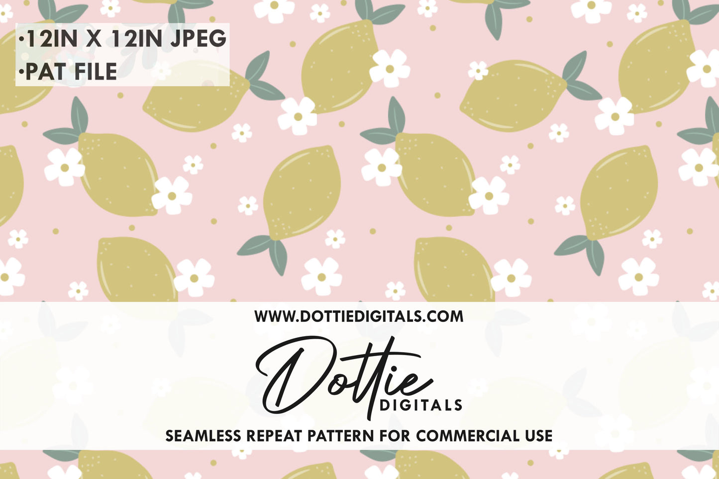 Muted Pink Lemons and Daisies Repeat Seamless Pattern