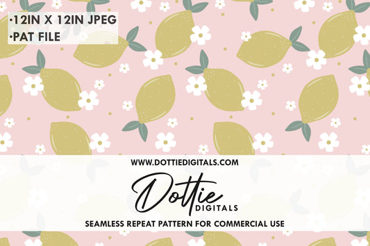 Muted Pink Lemons and Daisies Repeat Seamless Pattern