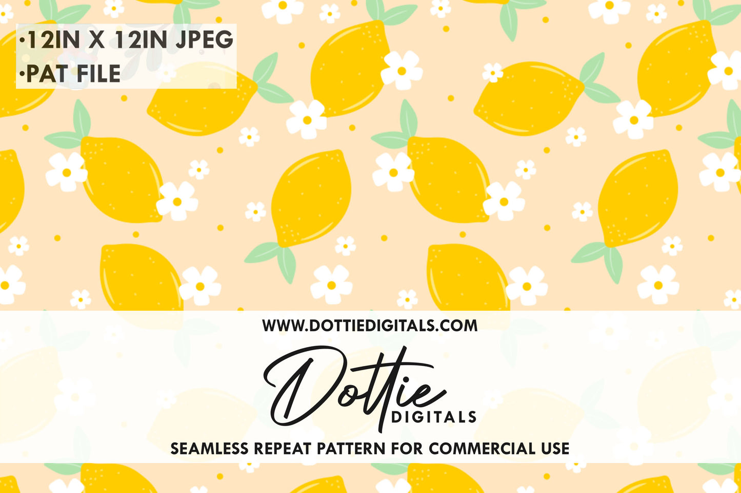 Summer Lemons and Daisies on Peach Background Repeat Seamless Pattern