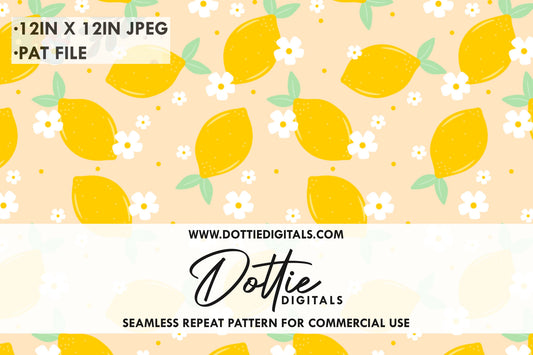 Summer Lemons and Daisies on Peach Background Repeat Seamless Pattern