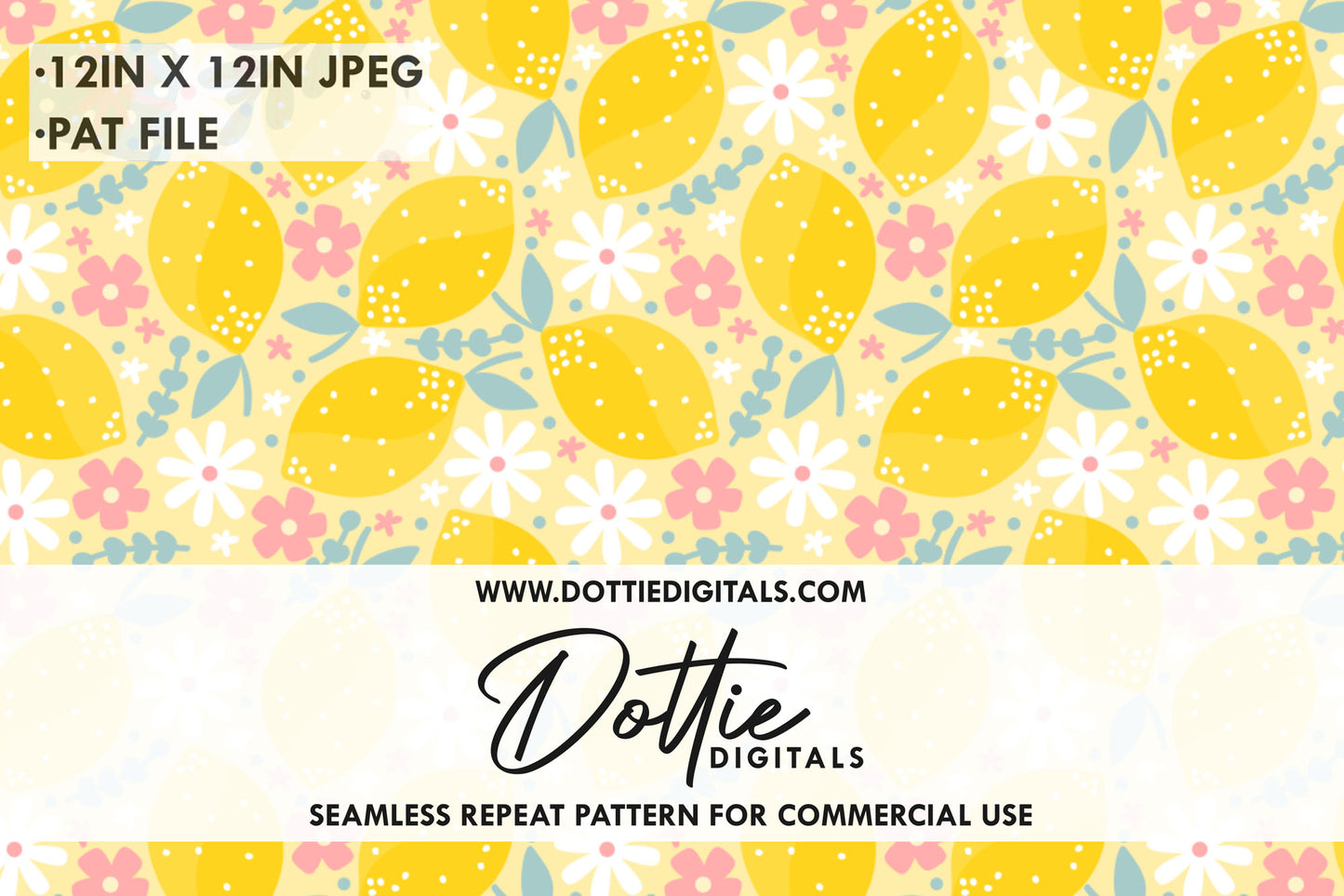 Yellow Ditsy Flowers And Lemons Repeat Seamless Pattern