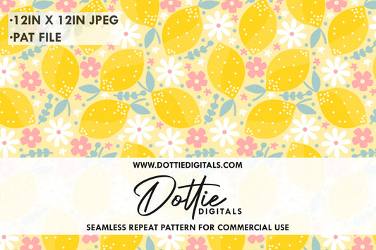 Yellow Ditsy Flowers And Lemons Repeat Seamless Pattern
