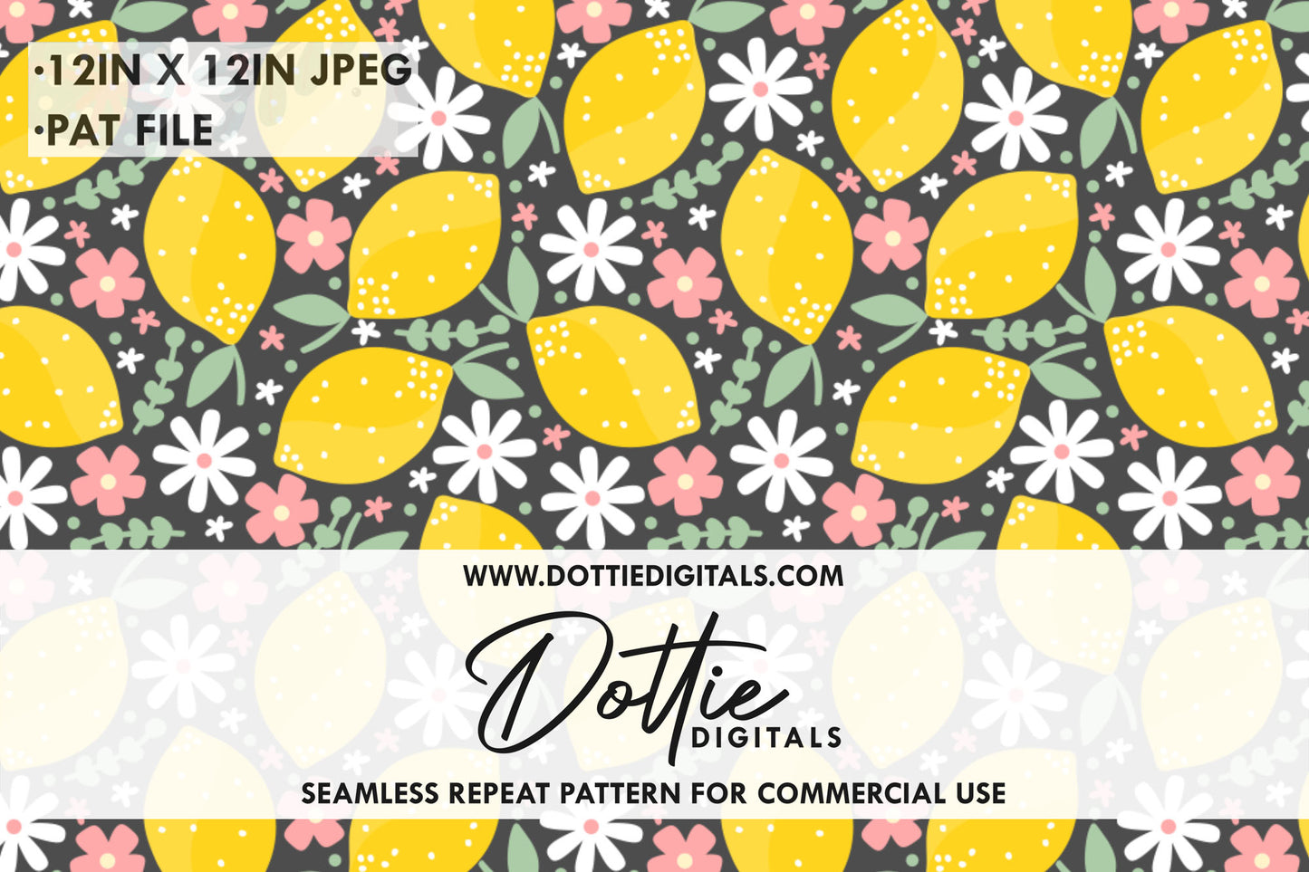 Cute Ditsy Flowers And Lemons Repeat Seamless Pattern