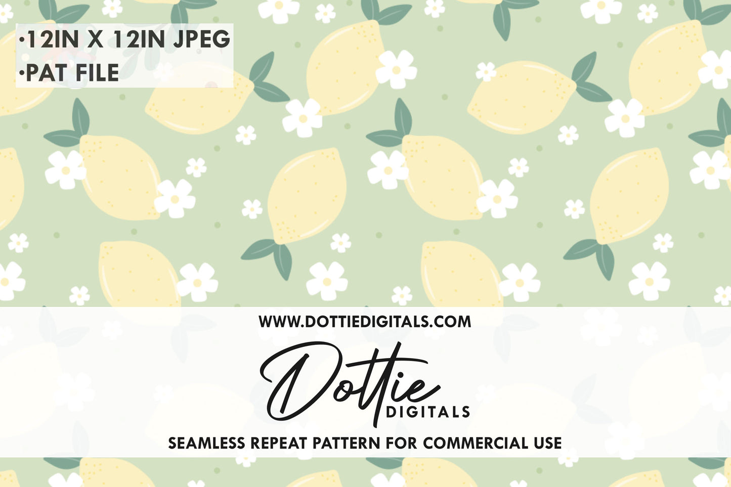 Lemons and Daisies on Muted Green Repeat Seamless Pattern