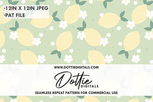 Lemons and Daisies on Muted Green Repeat Seamless Pattern