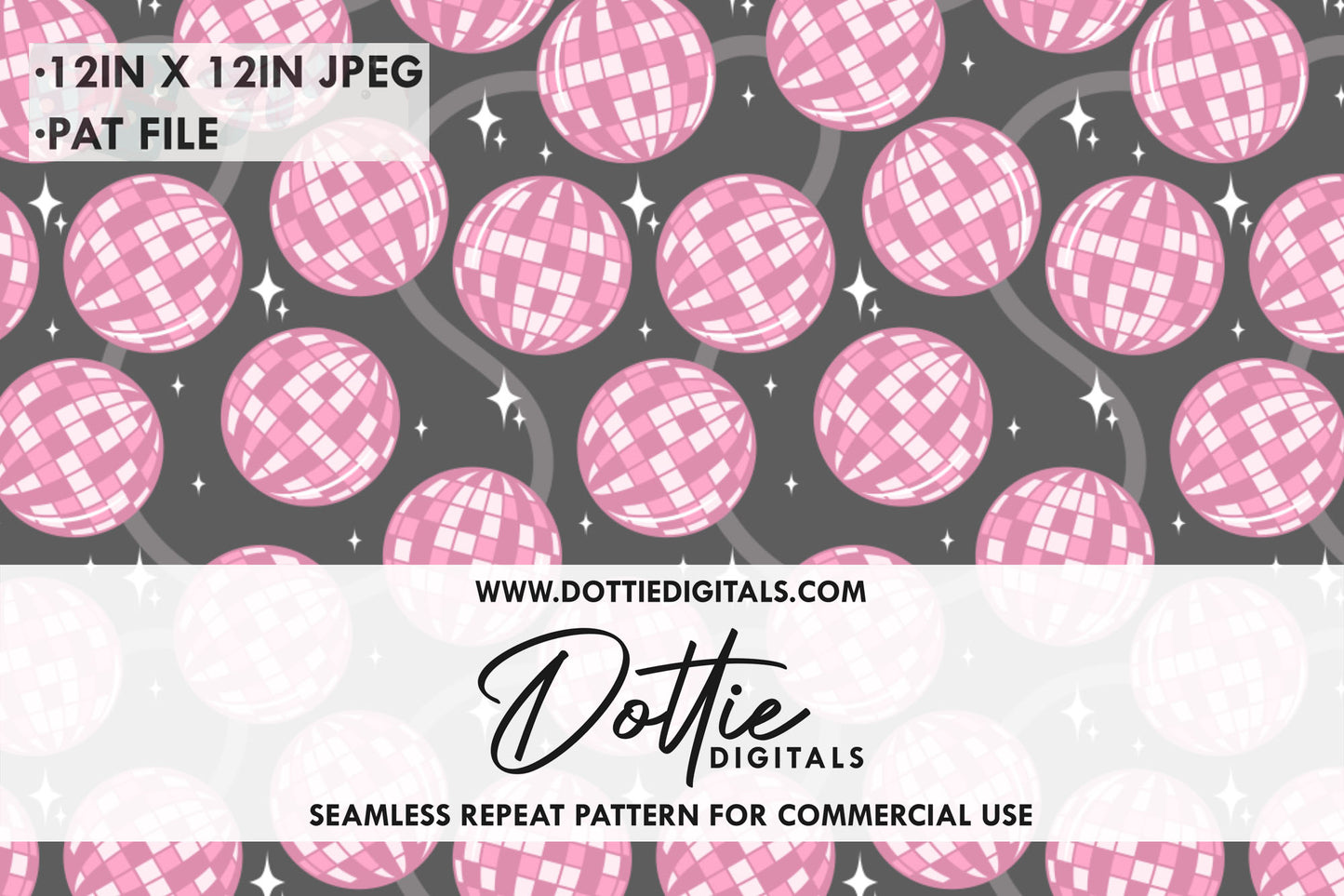 Pink Disco Balls on Black Repeat Seamless Pattern