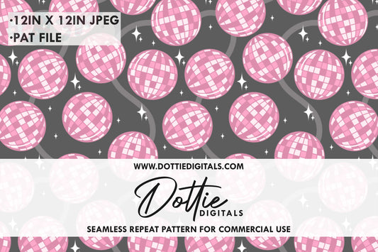 Pink Disco Balls on Black Repeat Seamless Pattern