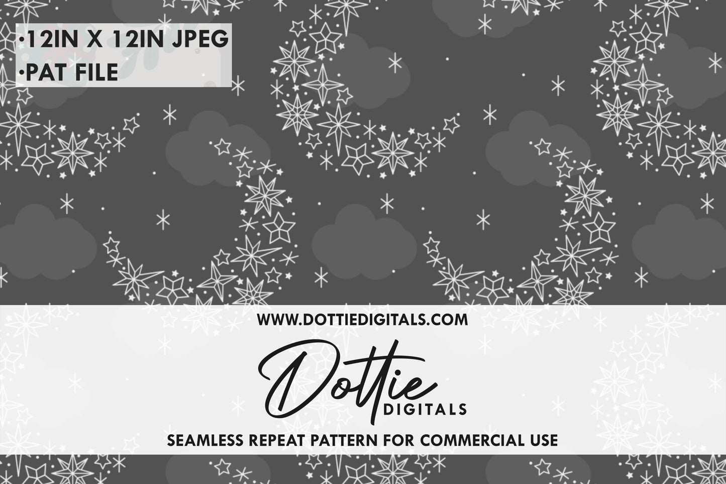 Black Sky Stars and Moons Repeat Seamless Pattern