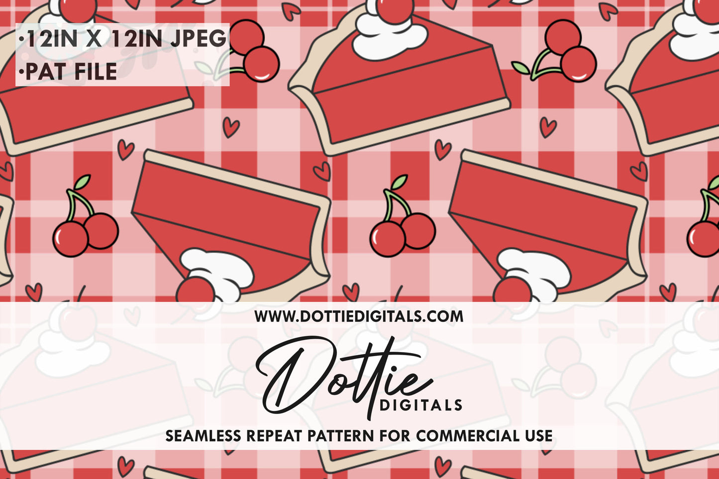 Red Cherry Pie and Cream Repeat Seamless Pattern