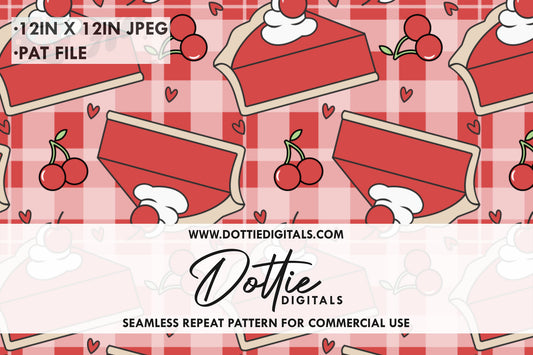 Red Cherry Pie and Cream Repeat Seamless Pattern