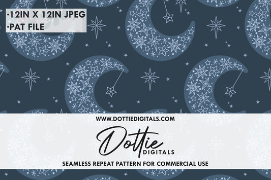 Dark Blue Sky Stars and Moons Repeat Seamless Pattern